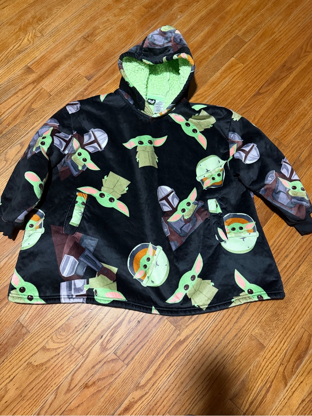 Star Wars Black Hooded Kids Puffer with Green Grogu Allover